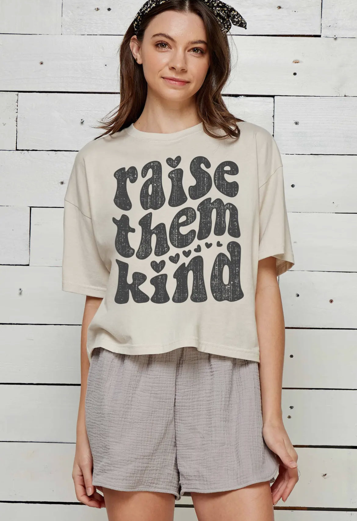 Oversized "Raise Them Kind" Cropped Tee