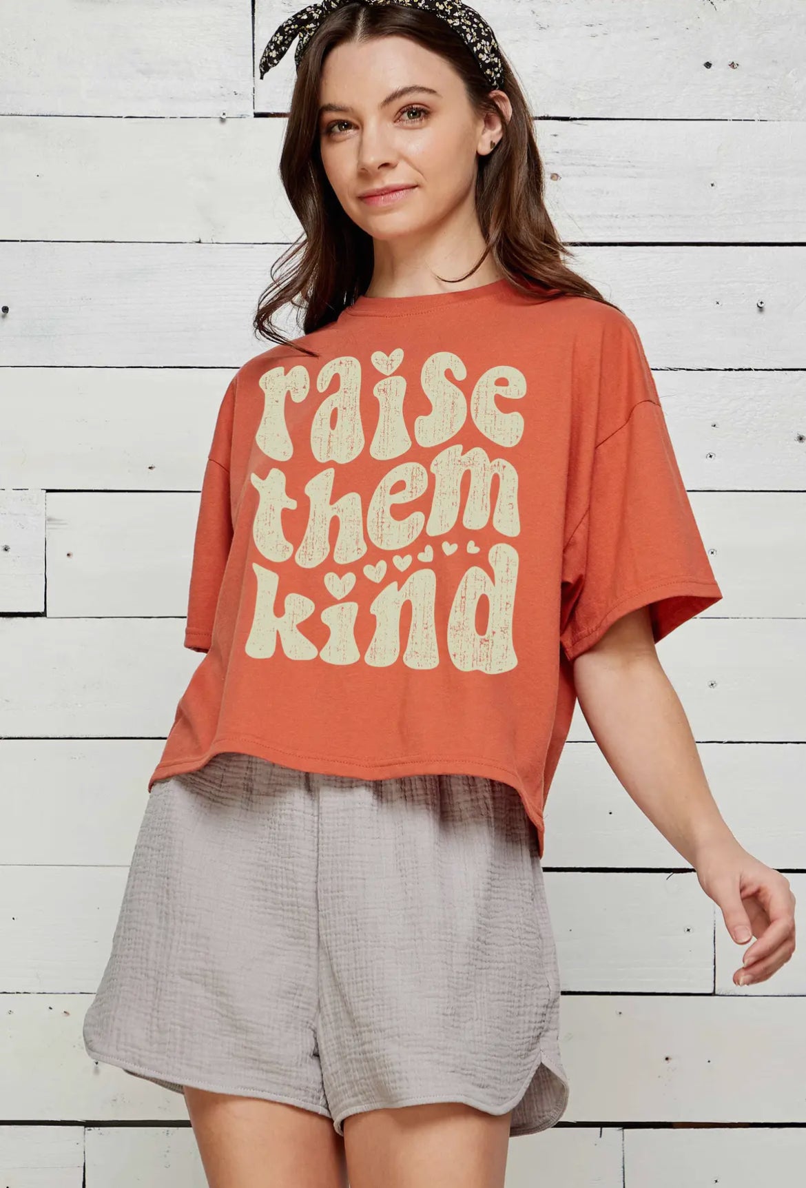 Oversized "Raise Them Kind" Cropped Tee